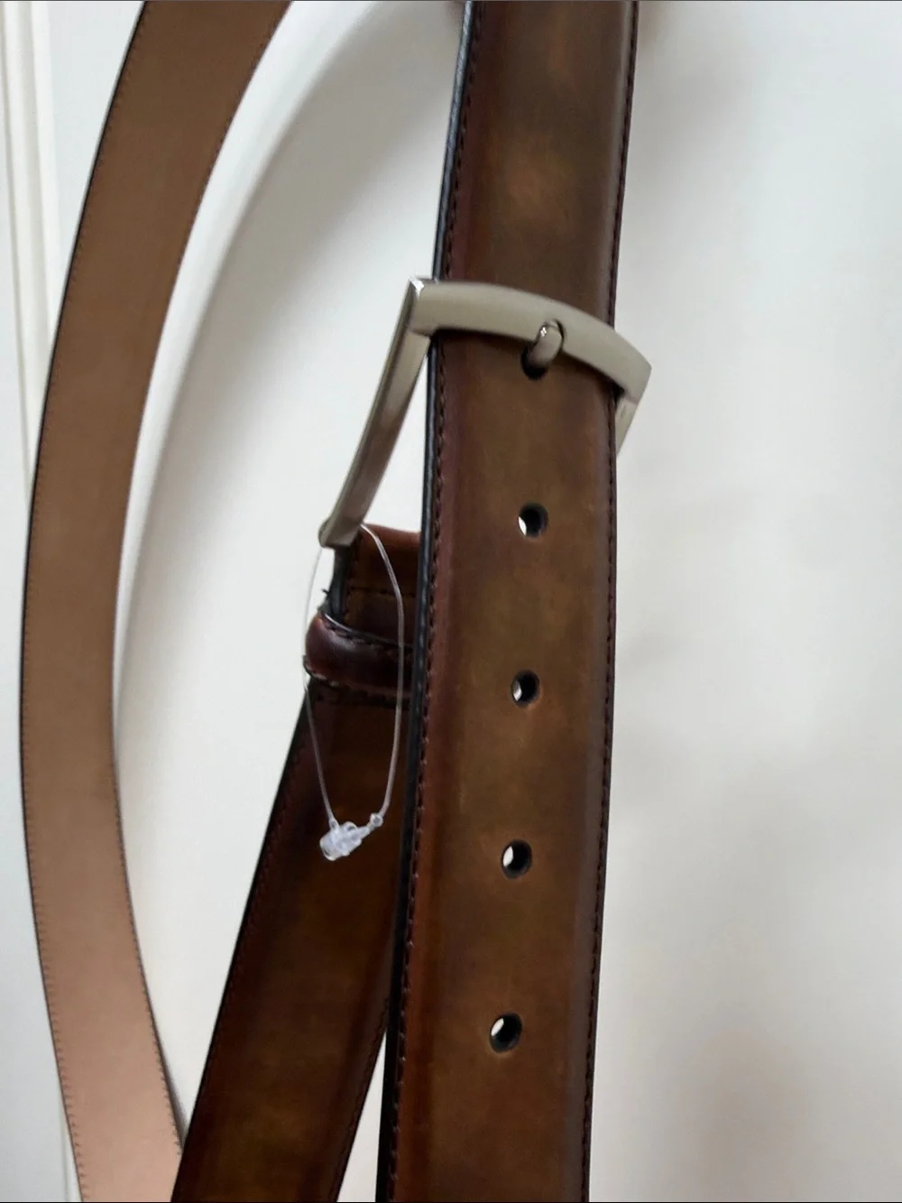 Magnanni Brown Leather Belt with Silver Buckle and Gold Tone Accent